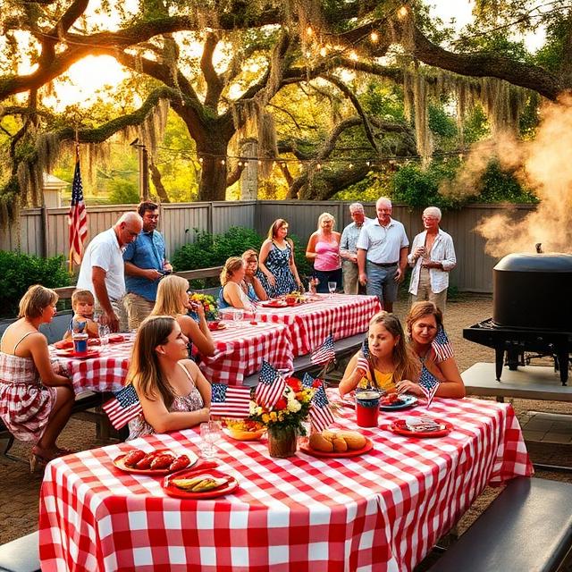 Fourth of July Louisiana crawfish boil and cookout celebration with Acadiana family community gathering