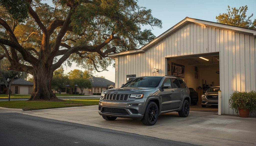 Jeep Grand Cherokee outside a trusted independent auto body shop near Broussard and Youngsville Louisiana.